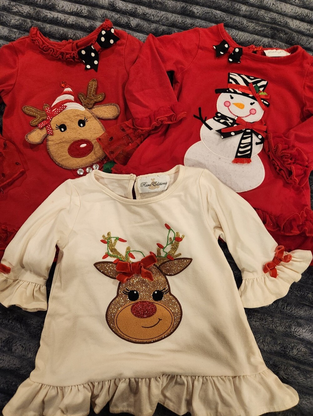 Three Girl's Holiday Top Or Dress Bundle - Red & Cream